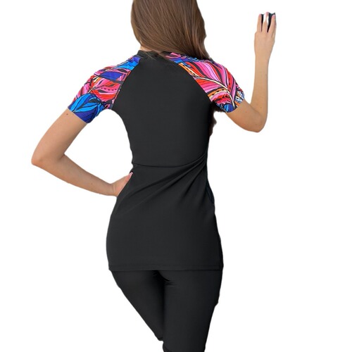 New Muslim Conservative Middle Eastern Pattern Long-Sleeve Long Pants Sun Protection Beach Swimwear Two-Piece Set for Western and European Cross-Border Sales
