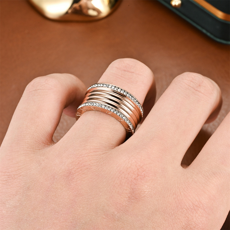 2024 Fashion New Double Row Round Diamond Small Arc Roman Wide Couple Ring Cross-border Exclusive for Source Manufacturers