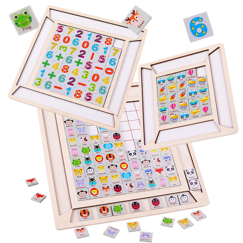 Wooden Animal Elimination Large, Medium and Small Pair-To-Pair Family Game for Kidsren to Find the Same Matching Finger Training Board Game