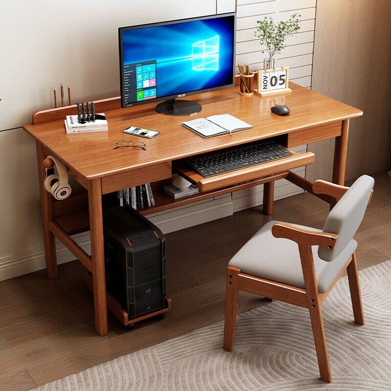 Solid Wood Computer Desk, Desktop Writing Desk, Simple Modern Home Desk with Drawer and Keyboard Tray, Study Room Office Desk Solid Wood Computer Desk, Desktop Writing Desk, Simple Modern Home Desk with Drawer and Keyboard Tray, Study Room Office Desk