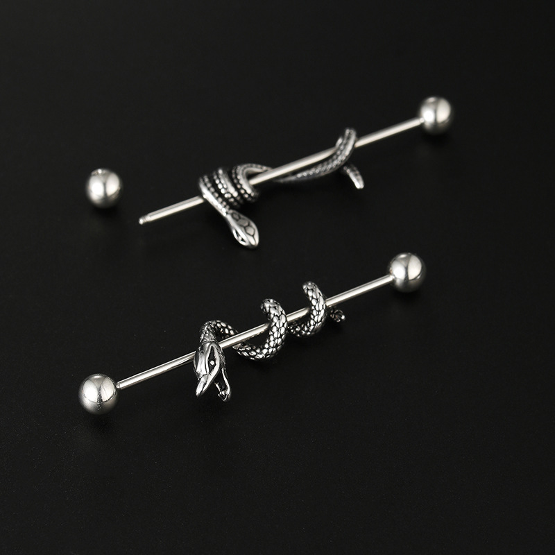 Heart Shape, Snake Pattern Unisex Gender Fashion Heart Shape Snake Stainless Steel Ear Studs 1 Piece