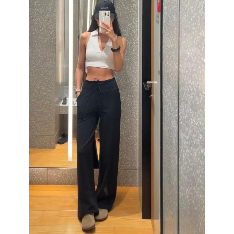 Lulu Original Stock Throwback Drawstring Straight-Leg Yoga Pants Casual High-Waisted Drapey Magic Pants for Women