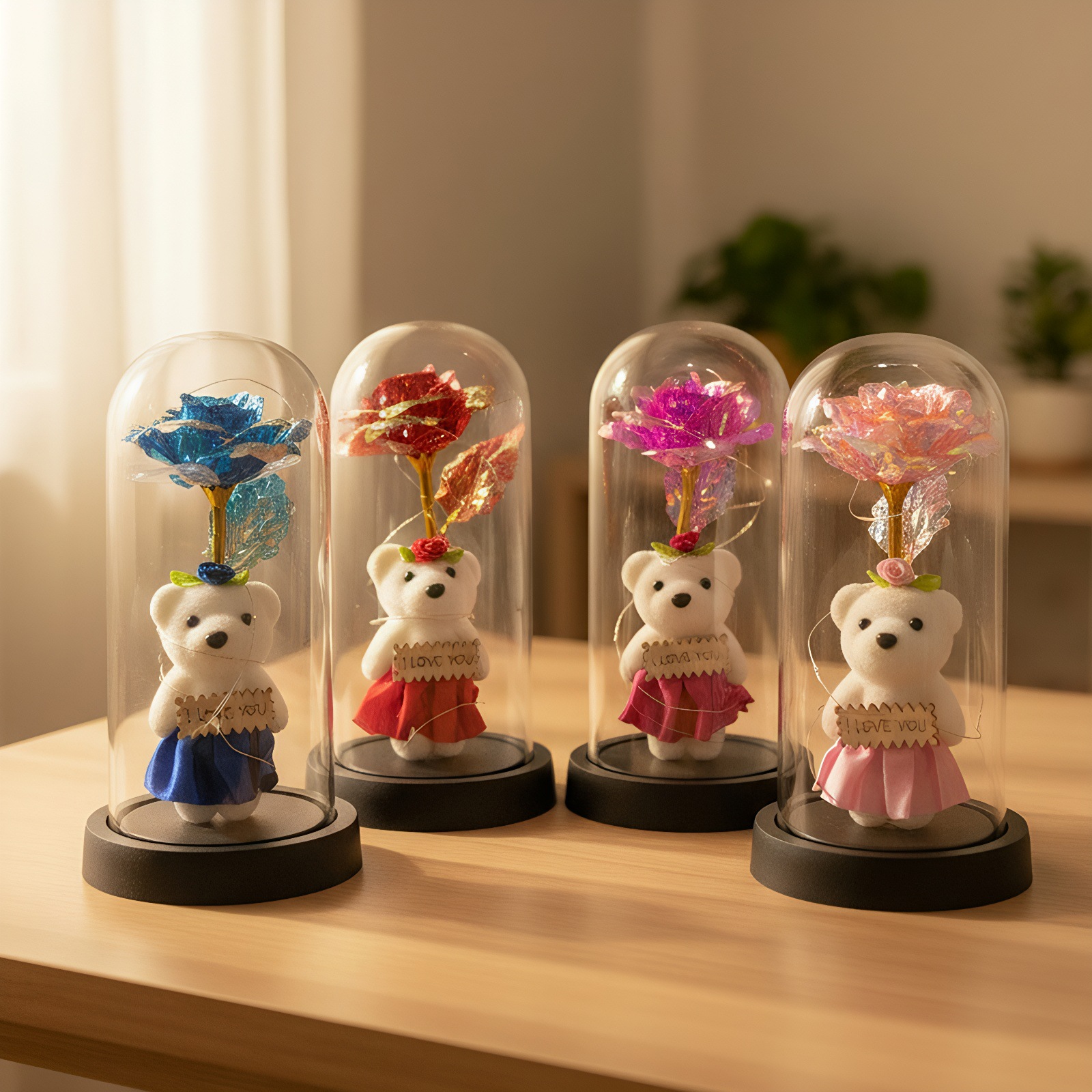 Transfronterizo oro de la flor inmortal osos de cristal cubierta adornos regalos del Día de la Madre regalos de la noche lámpara