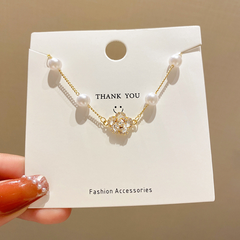 Fashion Flower Copper Pearl Inlay Zircon Bracelets 1 Piece