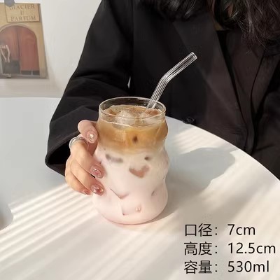 卸売高ホウケイ酸ガラスインスタイル高価値コーヒー家庭用透明ミルクスレッドクラウドカップストロー付き|undefined