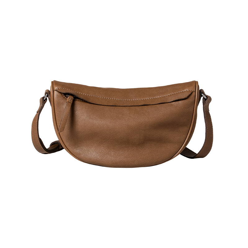 Vegetable Tanned Top Grain Cowhide Casual Crescent Bag Retro Genuine Leather Small Bag Simple Versatile Shoulder Crossbody Bag For Women - Thumbnail 6