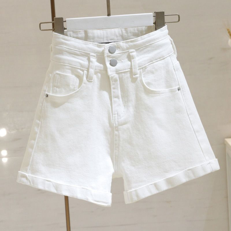 White Double Buckle Denim Shorts Women's Summer New Ins Super High Waist Loose Slimming Straight A- leg Wide-leg Hot Pants White Double Buckle Denim Shorts Women's Summer New Ins Super High Waist Loose Slimming Straight A- leg Wide-leg Hot Pants
