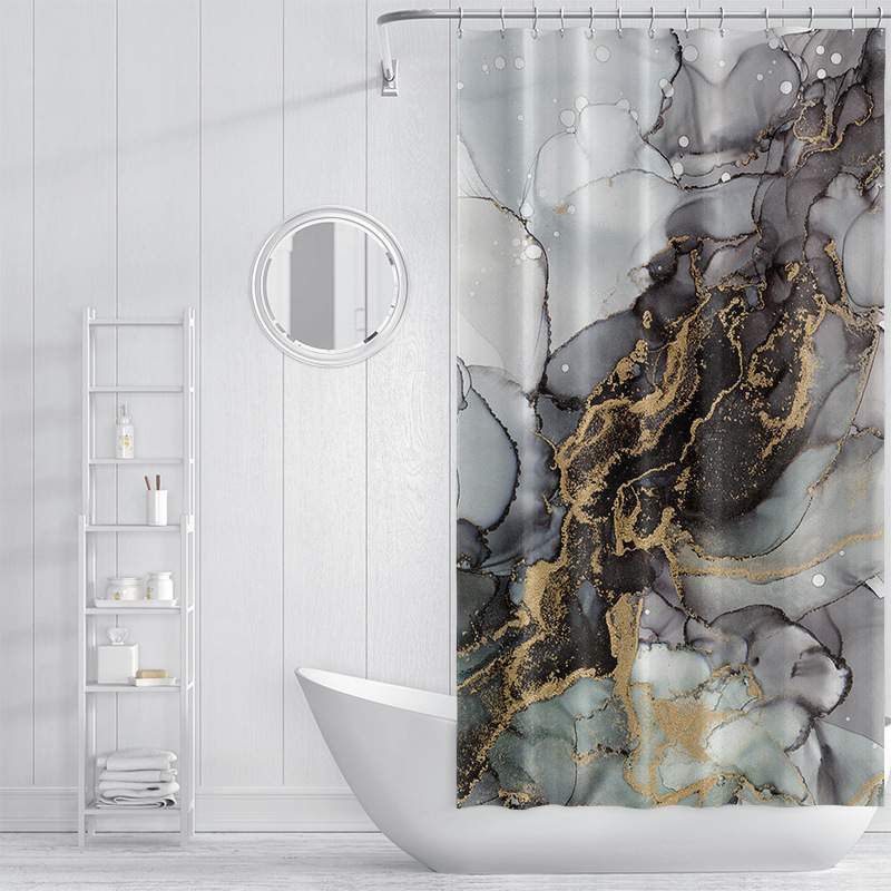 Cortina de baño de textura de mármol amazónico impermeable a prueba de moho baño de cuatro piezas cortina de baño impermeable a prueba de agua image 4