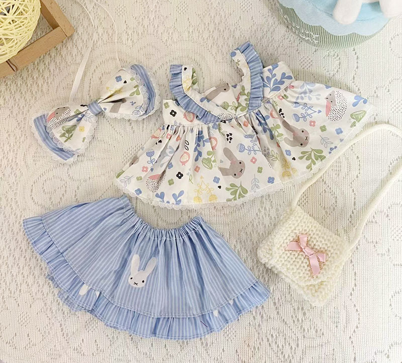 파란색 줄무늬 토끼 정원 + 가방