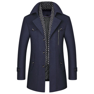 Autumn and winter New woolen overcoat men's mid-length scarf Collar Cotton men's woolen casual business cross-border woolen men