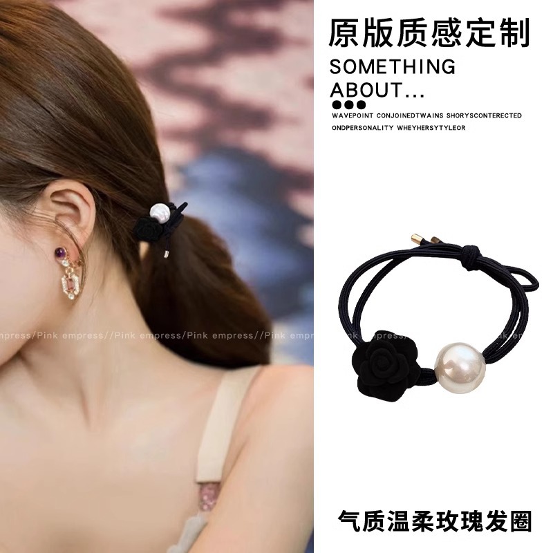 Coletero con Flor de Rosa Roja 2025, Nueva Banda para el Cabello de Alta Gama, Anillo para el Cabello con Perlas, Coletero para Cola de Caballo Baja, Accesorio para el Cabello