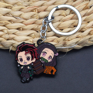 2024 Two-Dimensional Animation Peripheral Demon Slayer: Kimetsu No Yaiba Column Training Chapter Tanjiro Q Version Metal Keychain Necklace
