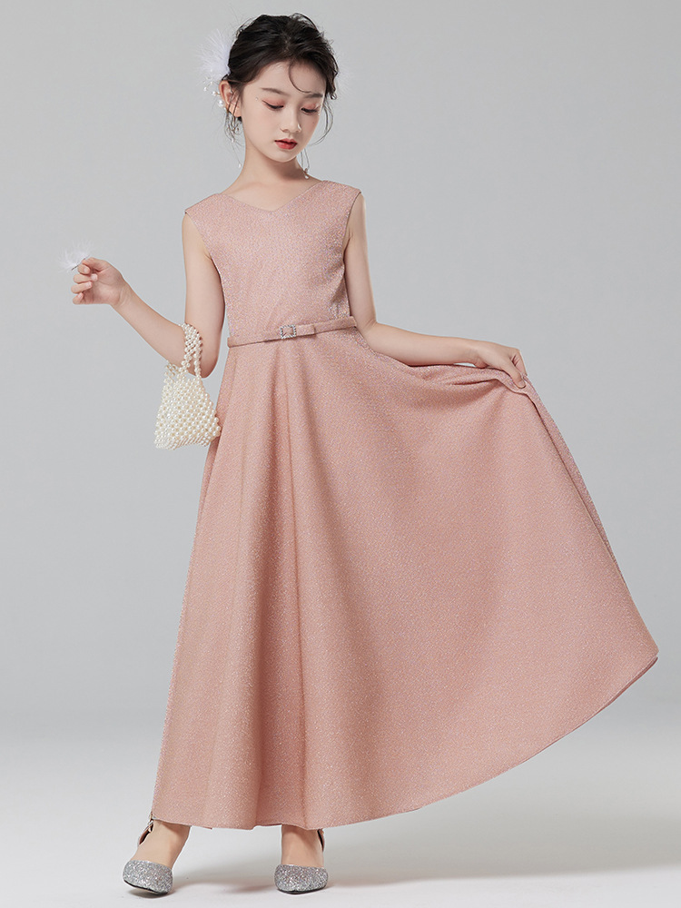 Vestido de niñas Otoño e Invierno de gama alta vestido de princesa para niños Rosa flor niña boda niña host piano disfraz