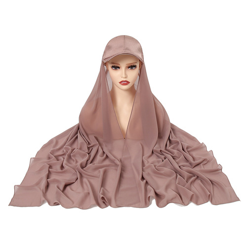New fashion set scarf cross-border solid color pearl scarf and satin baseball cap one-piece 2-piece hat set for women