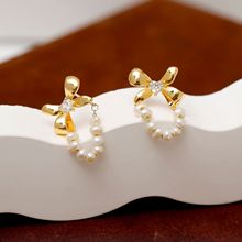 韓國代購同款蝴蝶結耳環小眾高級感百搭氣質珍珠耳飾2023年新款潮