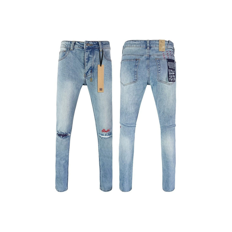 Cross-border bestseller Ksubi trendy high street ripped jeans for men, slim fit skinny pants, washed and distressed with patches Cross-border bestseller Ksubi trendy high street ripped jeans for men, slim fit skinny pants, washed and distressed with patches