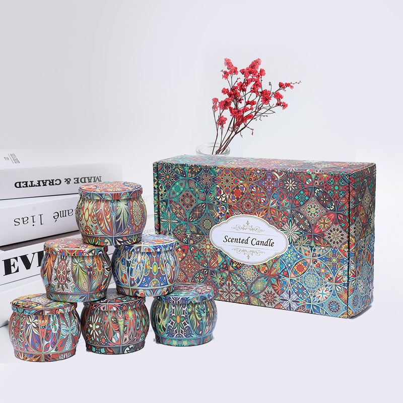 Vela de aromaterapia hojalata puede cera de soja de seis piezas aceite esencial de planta fragancia sin humo vela de aromaterapia caja de regalo de vela