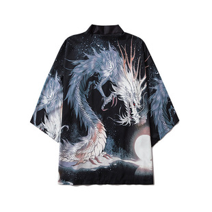 2023 Summer New Chinese Style Robe Whale Personalized Creative Kimono Cloak Women's Three-Quarter Sleeve Cardigan Bathrobe
