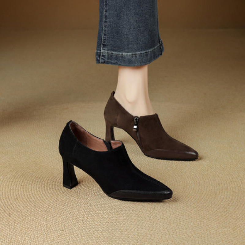 French-Style Retro Genuine Leather Pointed-Toe High Heels for Women, 2026 New Model, Pointed-Toe Single Shoes, Deep-Cut Women's Shoes, Office Shoes