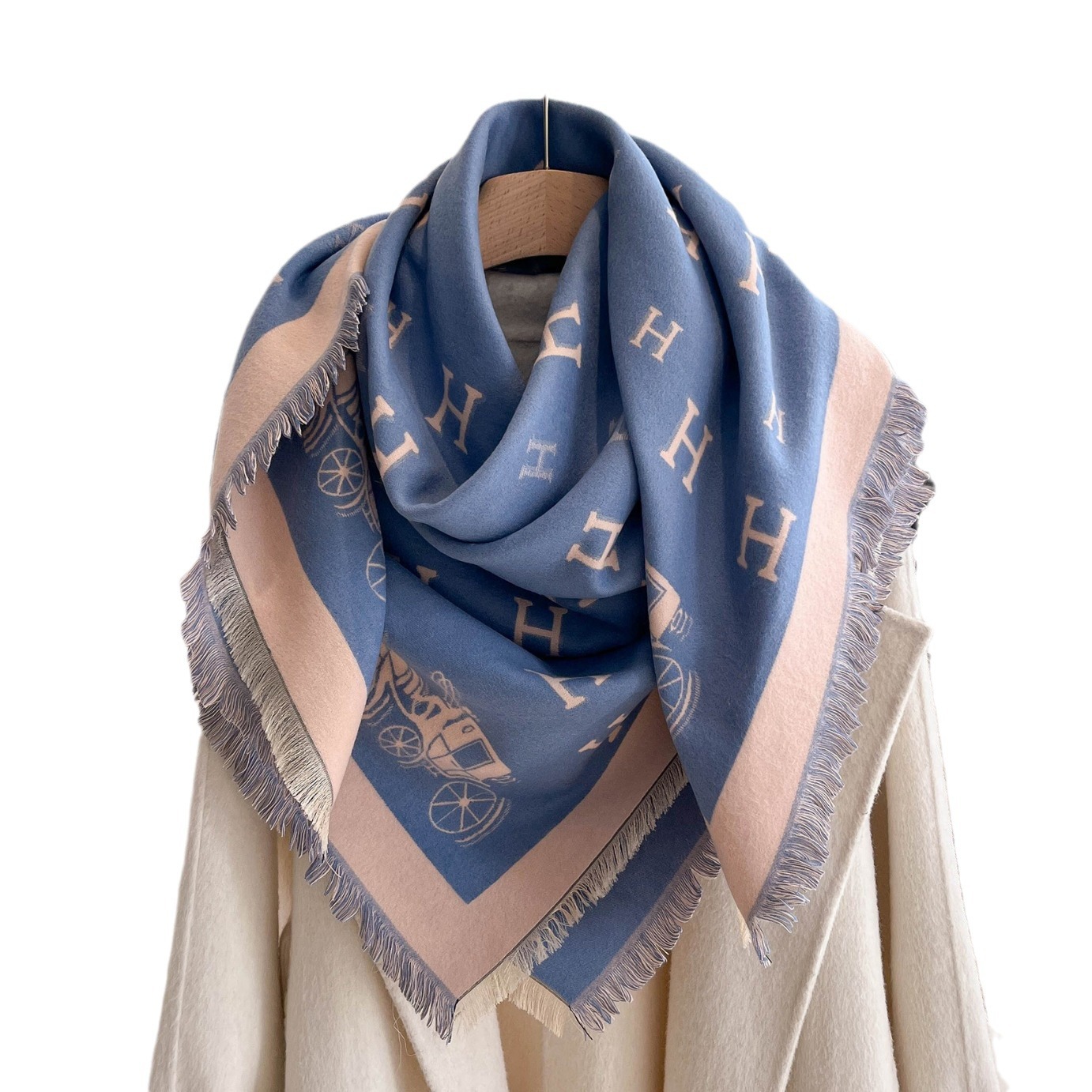 Moda de invierno universal bufandas cuadradas clásicas carruajes imitación bufandas de cachemira de doble cara calentamiento grueso doble uso capa de hombro para mujeres