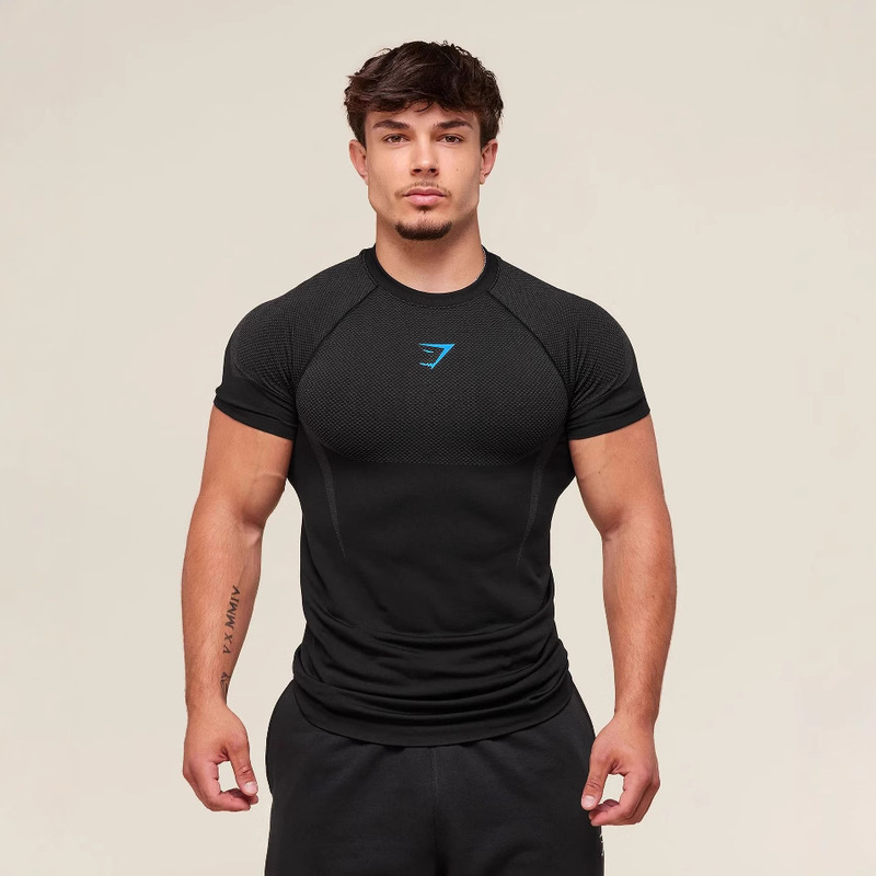 Gymshark Fitness Tops Men's Casual Running Quick-Drying Breathable Bodysuit Short-Sleeved T-Shirt Men's Muscle Shark