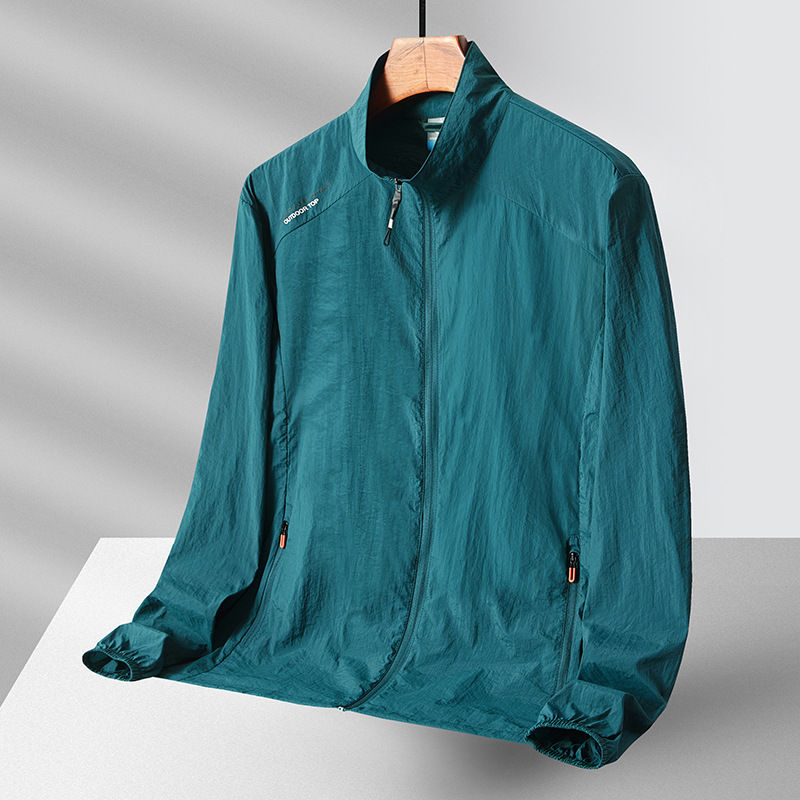 Ropa de protección solar de cuello suelto de cuero para hombres y mujeres, chaqueta deportiva al aire libre, chaqueta de ocio, bolsillo con cremallera, ropa de protección solar de moda