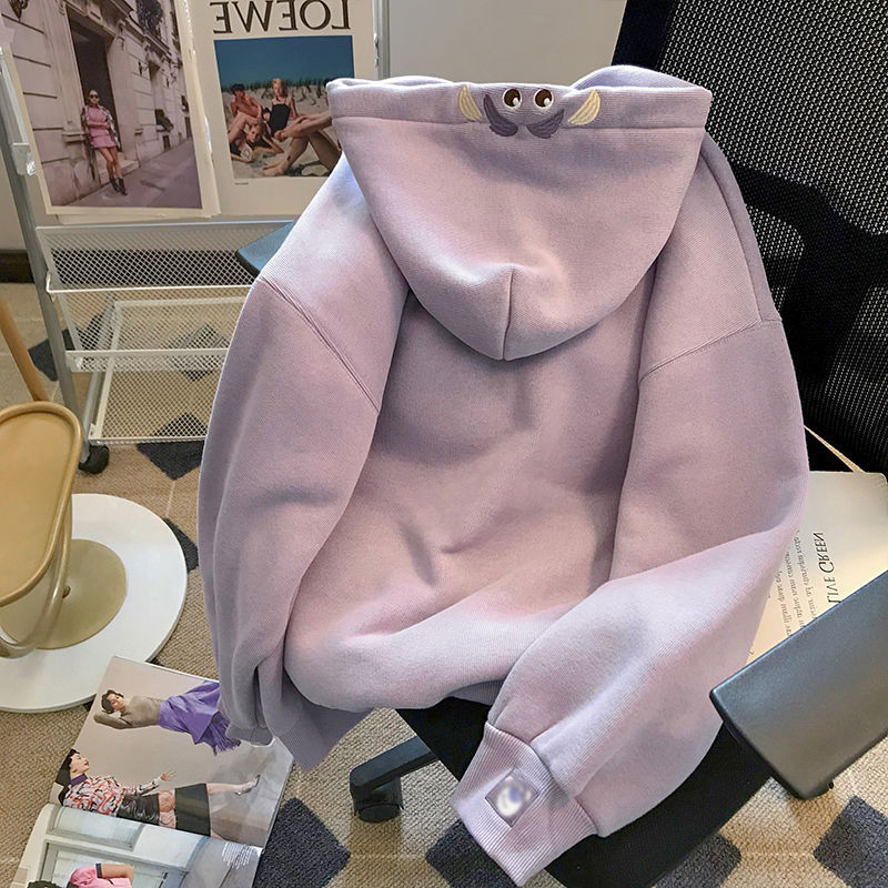 サトイモ紫刺繍ベルベットと帽子付きガーディアン女性2023秋冬新作アニメかわいい減齢長袖上着コート