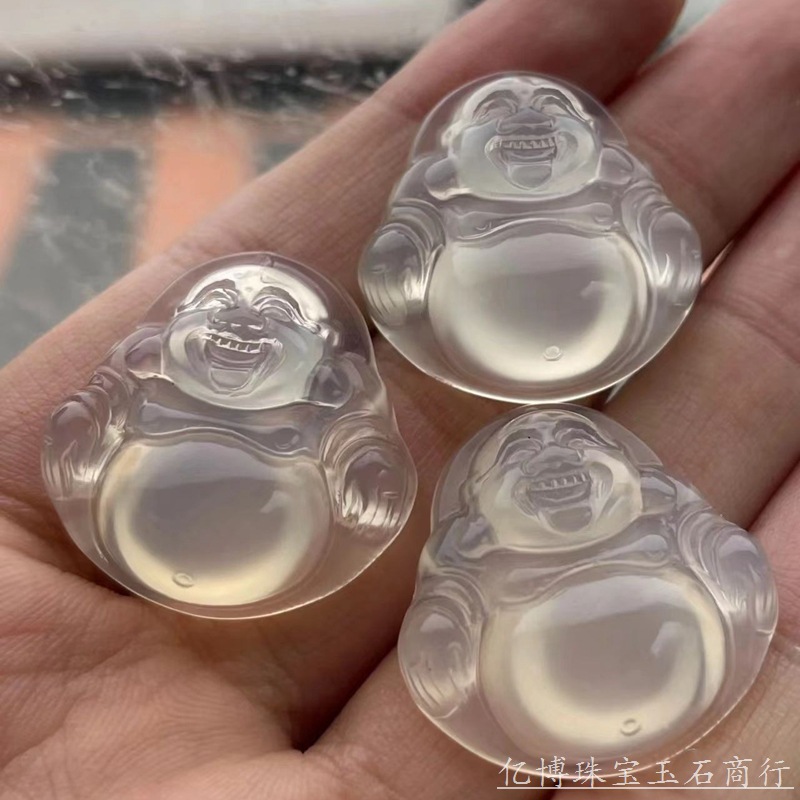 Glass fluorescence agate pendant white jade