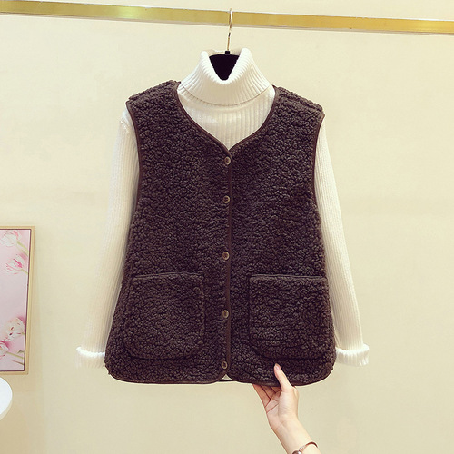 2023 new autumn and winter lamb plush vest for women, Korean style simple fur one-piece vest, loose vest and waistcoat for women