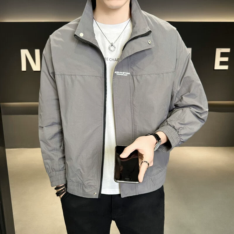 M-3XL владелец ветра весенний пиджак стоячий воротник простой простой цвет вышивки мужской минималистский пиджак