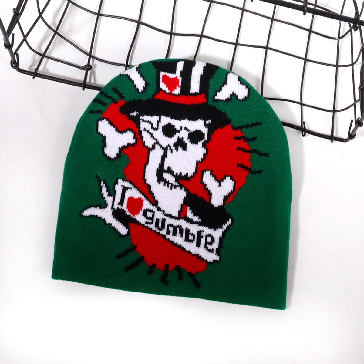 Chapeau de crâne de lettre d'Halloween, chapeau en tricot acrylique, chapeau chaud d'automne/hiver_voghion.com