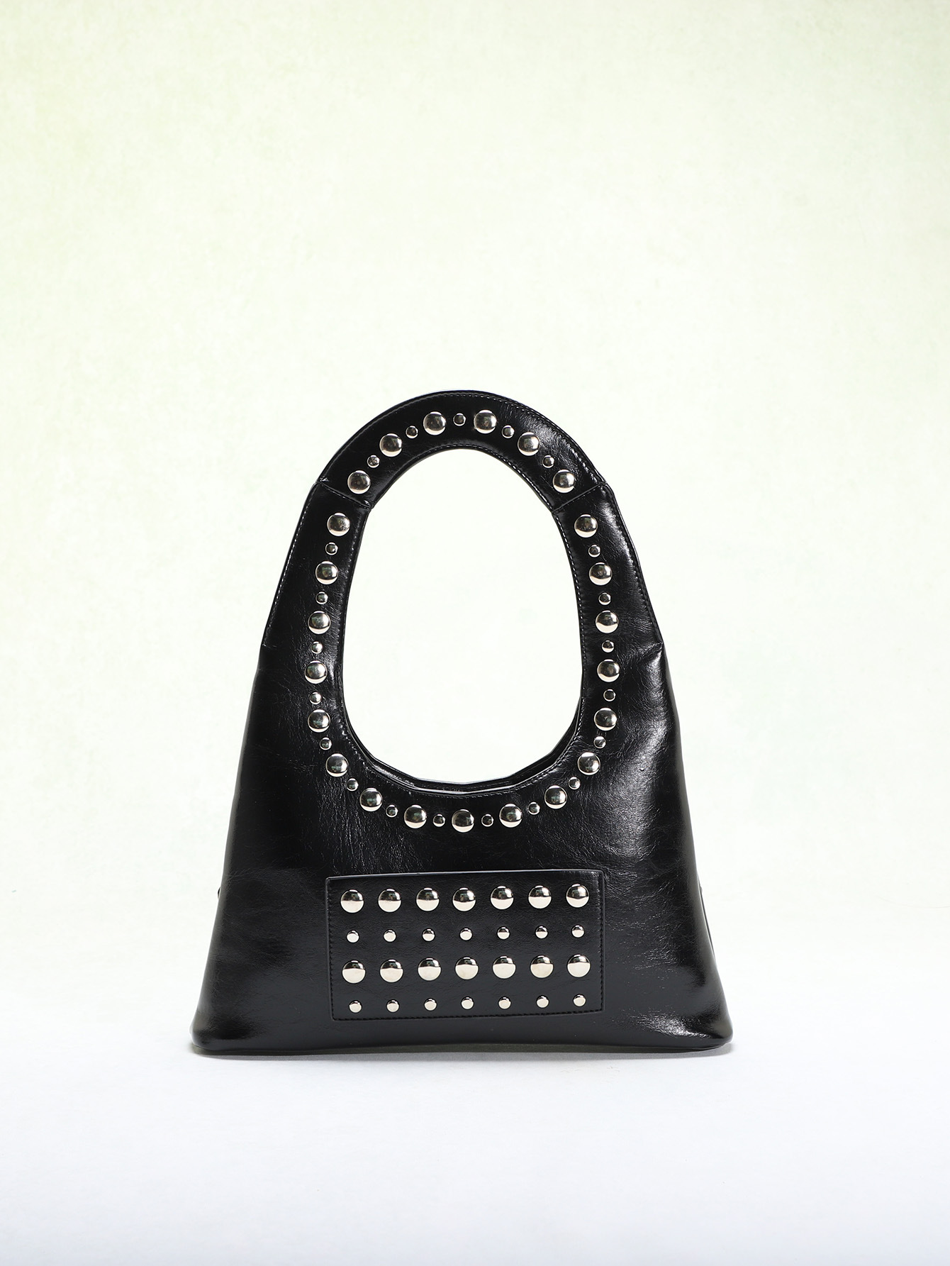 795g Weight Polyester Lining Material Rivet Fashion Element Open Closure Type Single Shoulder Strap Strap Type Shoulder Bag Bags Type Casual, Shopping Occasion Pu Leather Material Solid Color Pattern All Seasons Season Women's Gender Streetwear Style Dumpling Shape Shape Women's Pu Leather Solid Color Streetwear Rivet Dumpling Shape Open Shoulder Bag 4