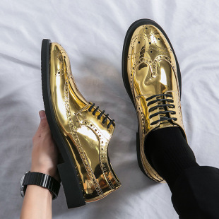 2024 spring and autumn cross-border plus size men's leather shoes handsome shoes bright silver wedding shoes buhaoke carved leather shoes for generation