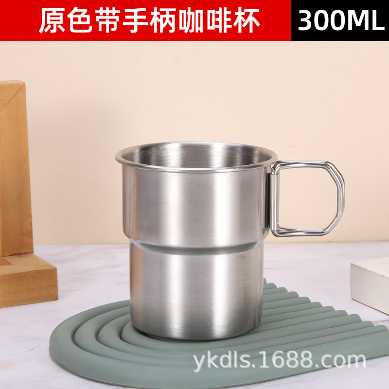 Taza de escalón de una sola capa para exteriores Taza de café de acero inoxidable 304 ins Vaso de cerveza de camping de borde rizado conveniente de alto valor