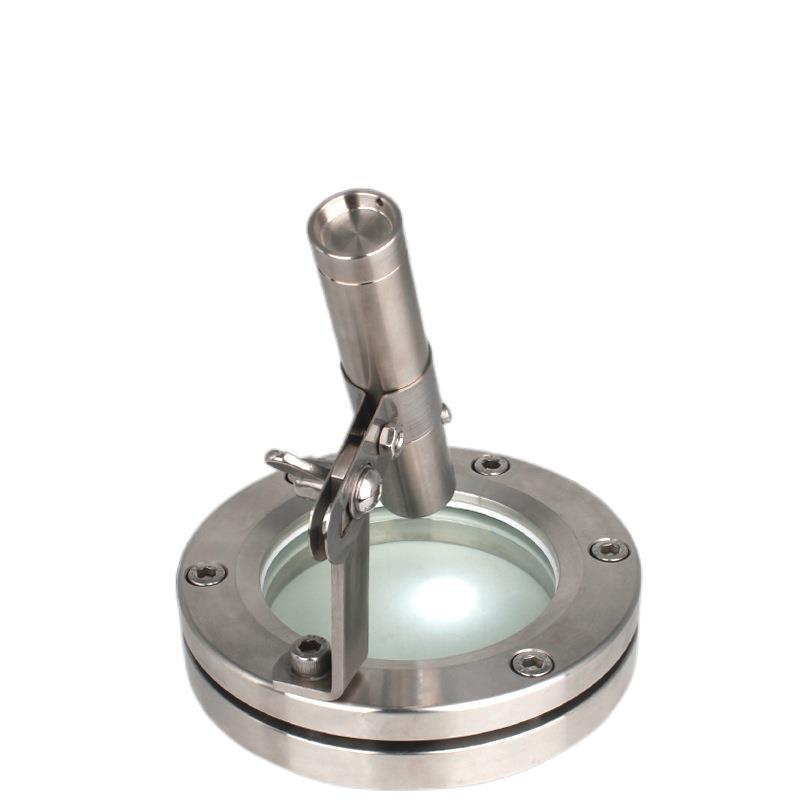 304不锈钢平焊法兰视镜带电筒卫生级人孔焊接圆形法兰盘玻璃视盅