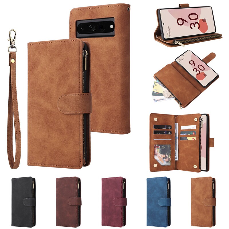 Suitable for Google Pixel 11Pro Skin-Feel Multi-Card Zipper Phone Case 10A Wallet-Style Card-Inserting Protective Case