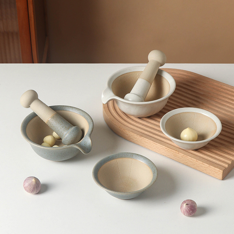 Japanese-style Ceramic Grinding Bowl Baby Food Mill Rice Paste Bowl with Grinding Stick Household Manual Tableware Grinding