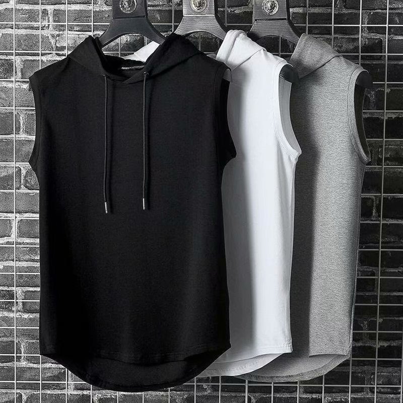 Playera sin Mangas con Capucha para Hombre de Poliéster con Cordón para Deporte