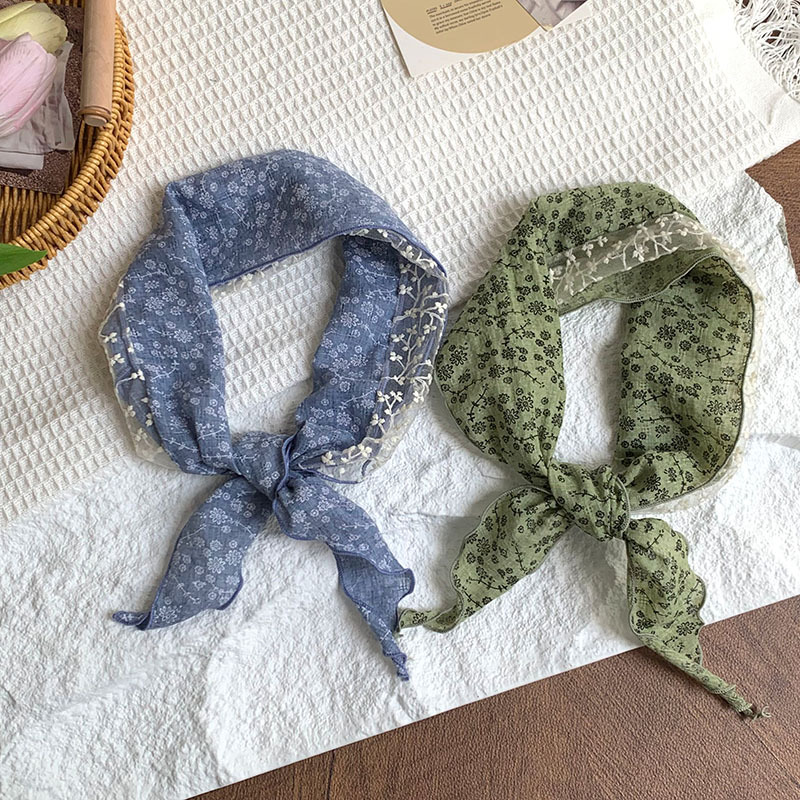 Bufanda triangular, babero, arte femenino, nuevo estilo, bufanda floral, bufanda de seda, pañuelo de alta calidad, diadema pastoral femenina de verano, cabello atado
