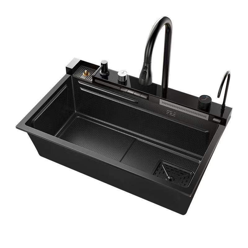 Fregadero de cascada de lluvia de acero inoxidable 304 fregadero de cocina multifuncional pantalla digital para el hogar nido de abeja en relieve gran ranura única
