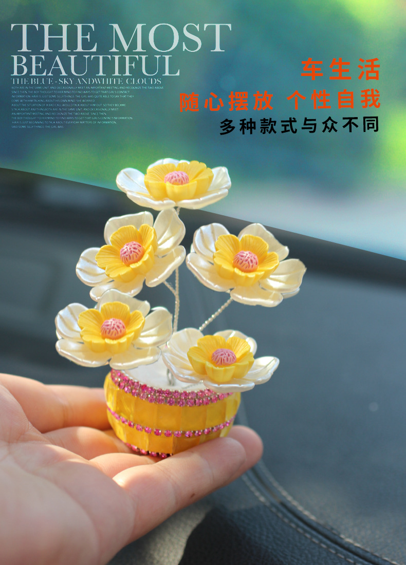 Handmade DIY Flowers for Girls, Cute Car Interior Decoration Car Ornaments, Creative Diamond-Encrusted Small Flower Pots, Central Control Ornaments