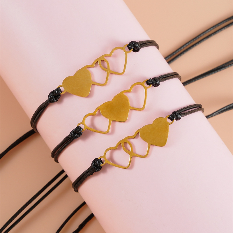 Fashion Heart Shape Stainless Steel Hollow Out Bracelets 3 Piece Set