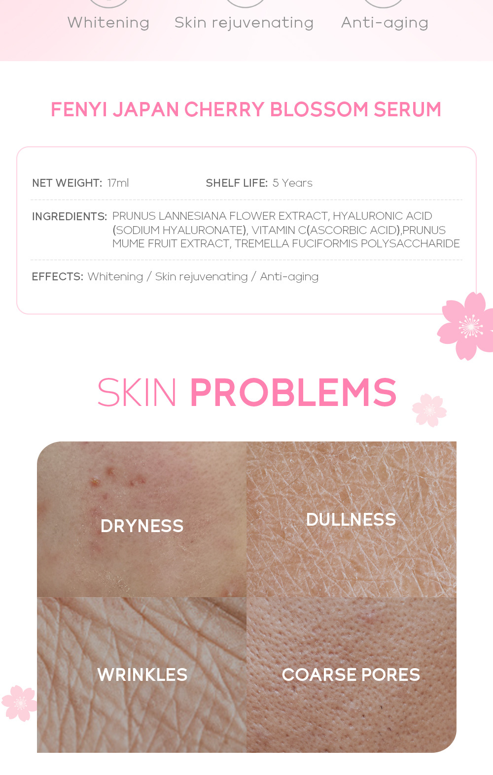 FENYI Cherry Blossom Essence 17ml, a cross-border manufacturer of essence hydrating and moisturizing skin care products and toner undefined