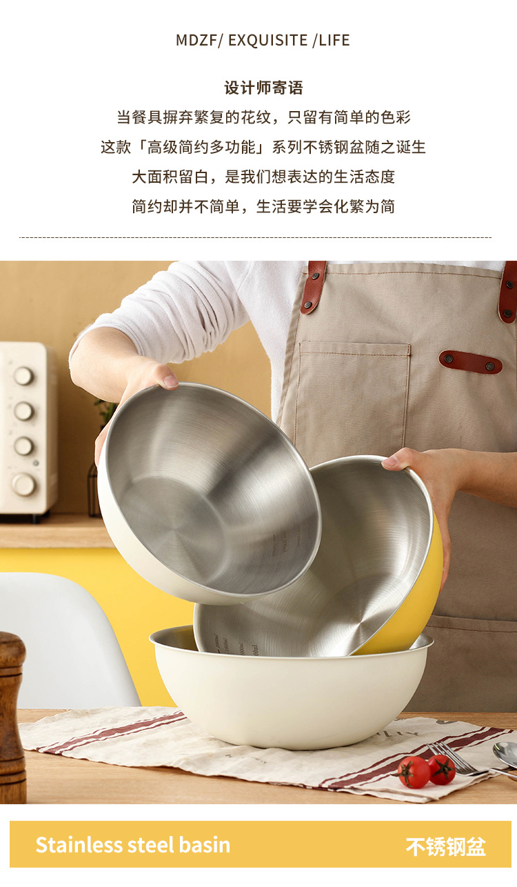 厂家直销韩式沙拉盆不锈钢家用沙拉碗带刻度和面盆烘焙打蛋料理盆详情2