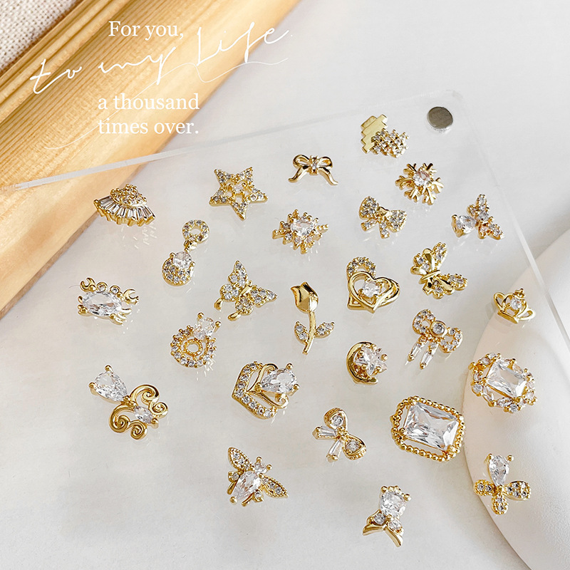 Zircon Nail Art Jewelry Color Preservation Copper Plated Real Gold Rhinestone DIY Nail Decoration Accessories Niche Daily Nail Sticker Accessories