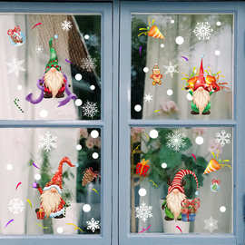 CT3021-YL圣诞节侏儒雪花圣诞墙贴纸透玻璃贴客厅窗户家居装饰