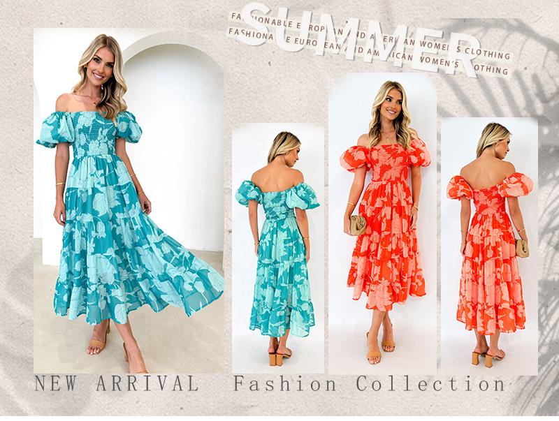 308g Weight Maxi Long Dress Dress Length Type Short Sleeve Sleeve Length S1562 Dresses Type Puff Sleeve Sleeve Type Polyester Fabric Type High Waist Waist Line Holiday, Daily Occasion Boat Neck Neckline Slim Fit Type Solid Color Pattern Summer Season Women's Gender Elegant Style Wholesale Women's Elegant Solid Color Holiday Daily Boat Neck Short Sleeve S1562 无
