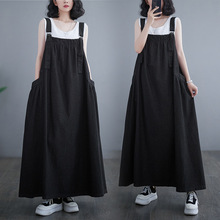 2024春夏秋长裙复古宽松显瘦牛仔背带裙长款大摆连衣裙