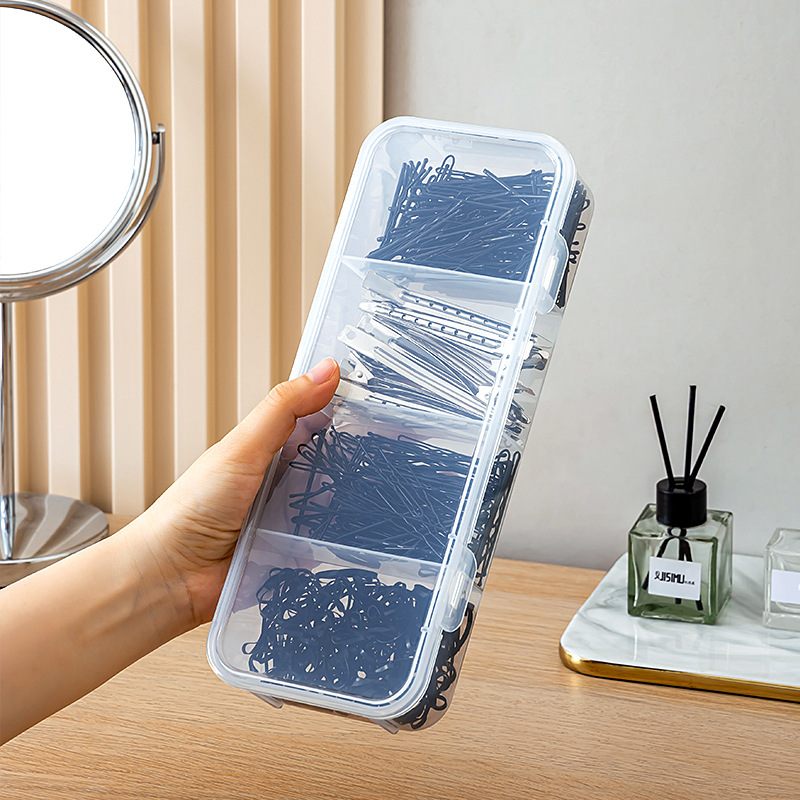 Powder Puff and Hairpin Storage Box with Lid, Divided Compartments, Transparent Makeup Brush Storage Box with Lid for Dressing Table