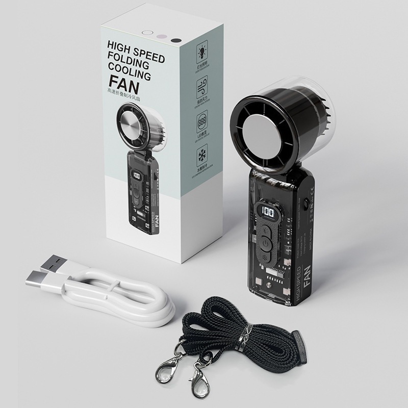fc08 透明高速ハンドヘルド冷凍ファン USB 充電式屋外ポータブル 100 スピード大型風力タービンファン ライト付き|undefined